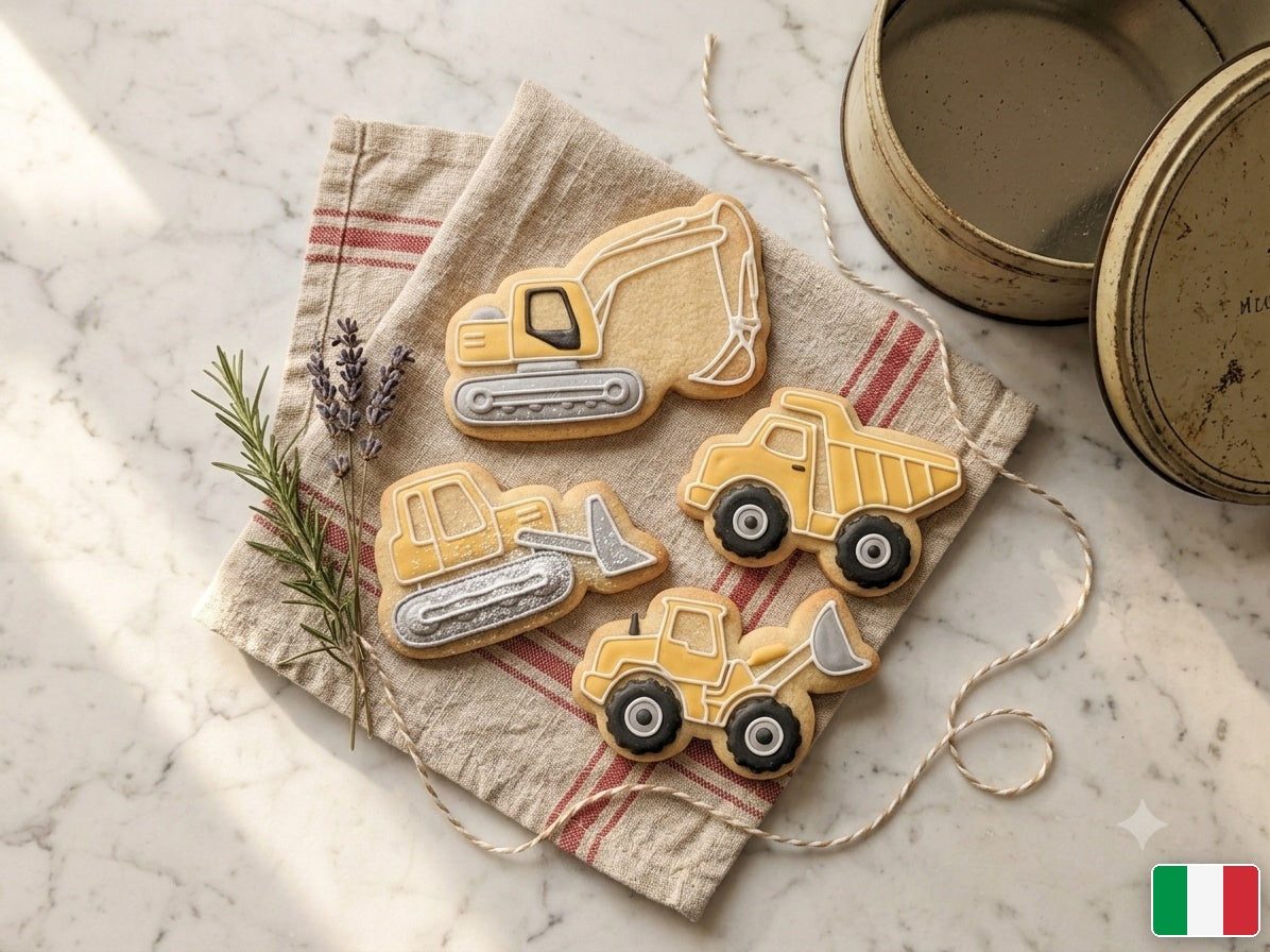Composizione regalo con biscotti mezzi da cantiere e scatola di latta vintage