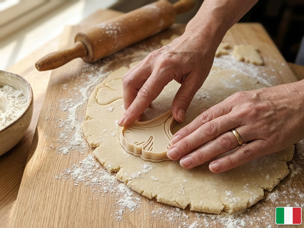 Mani che tagliano biscotto foglia