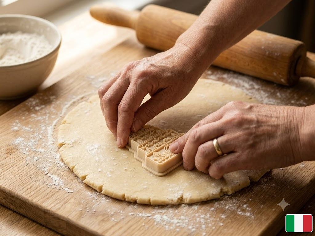 Mani che tagliano biscotto teschio
