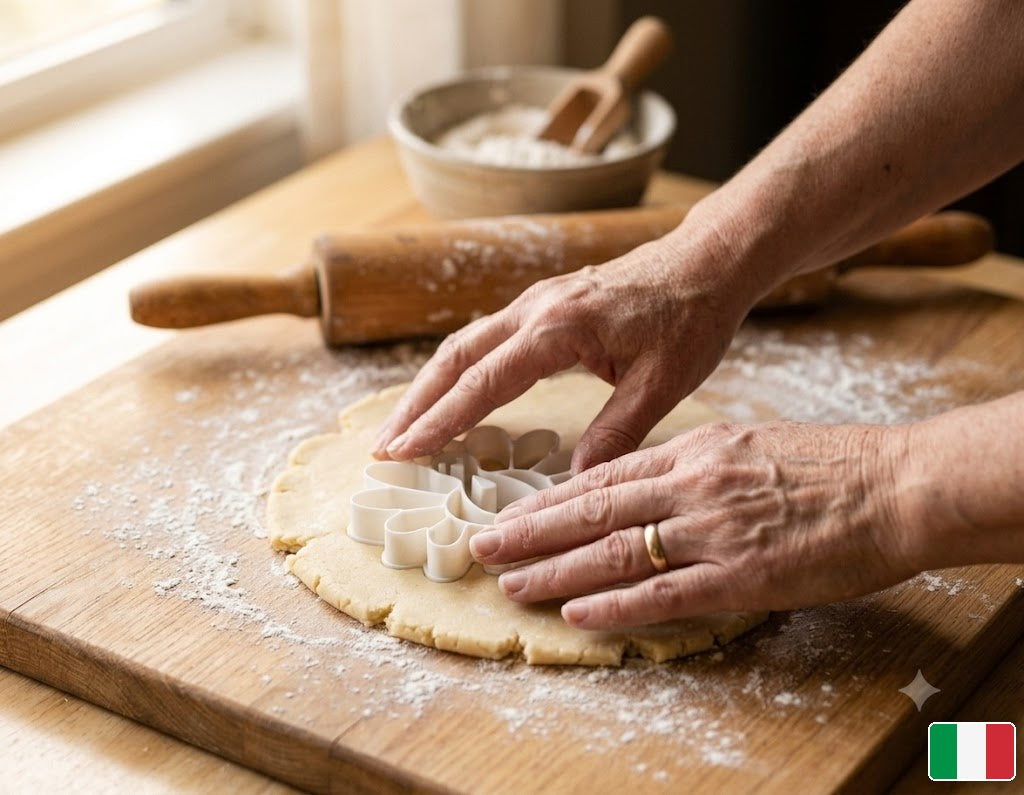 Mani che tagliano biscotto tacchino