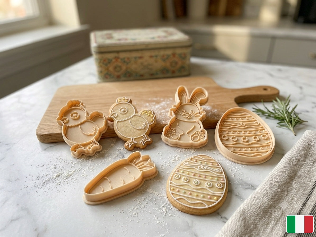 Formine di Pasqua su tagliere di rovere in cucina italiana