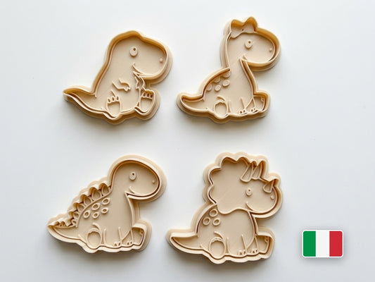 Set 4 tagliabiscotti dinosauri - T-Rex, Brontosauro, Stegosauro, Triceratopo