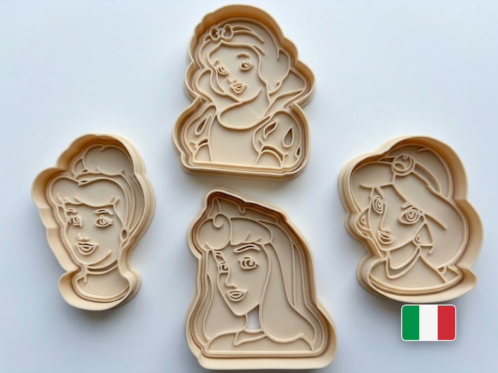 Set 4 tagliabiscotti Principesse Disney in PLA bianco