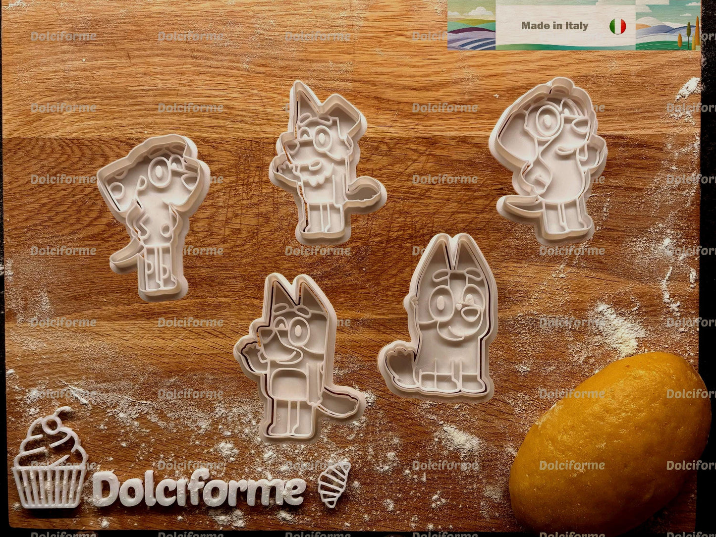 Set di 5 formine per biscotti Bluey — festa a tema, timbro compleanno