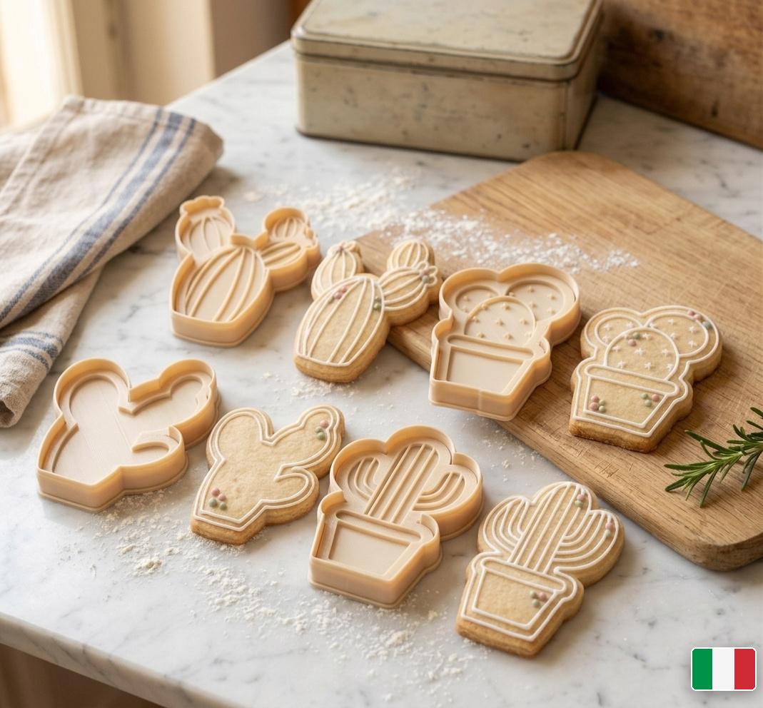 Set 4 stampini biscotti Cactus — piante grasse e fico d'India, PLA bianco