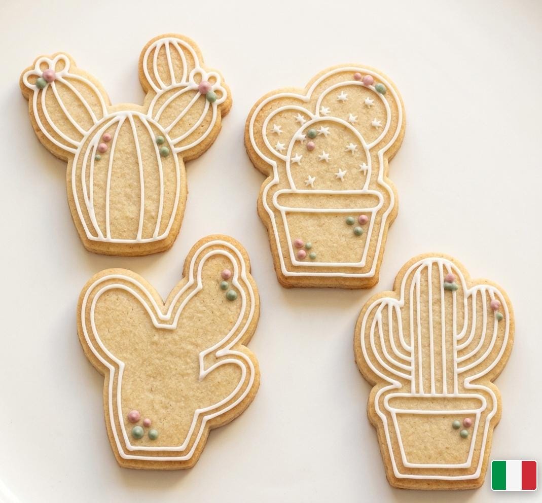 Set 4 stampini biscotti Cactus — piante grasse e fico d'India, PLA bianco