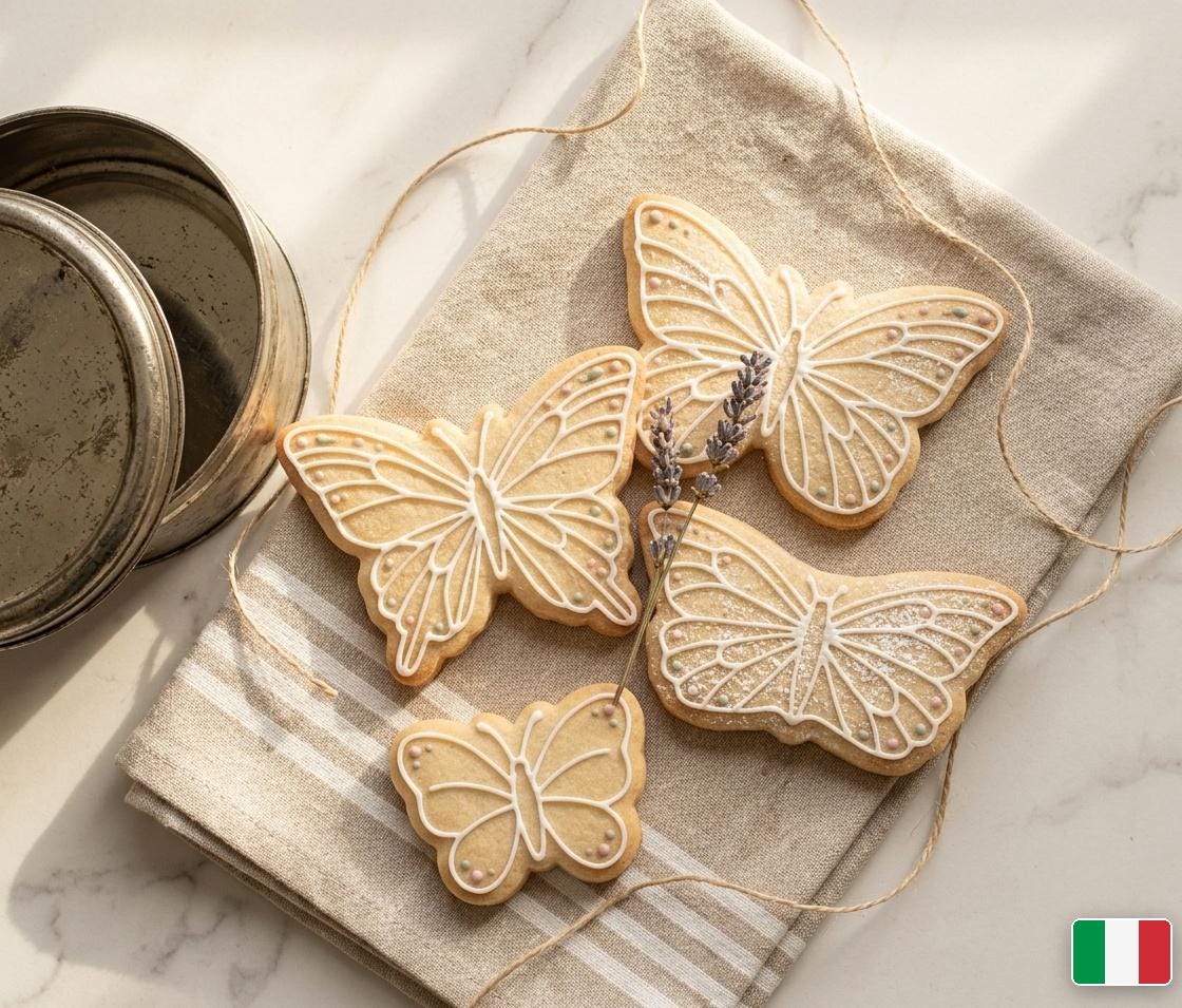 Set 4 stampini biscotti Farfalle — dettaglio rialzato, PLA bianco