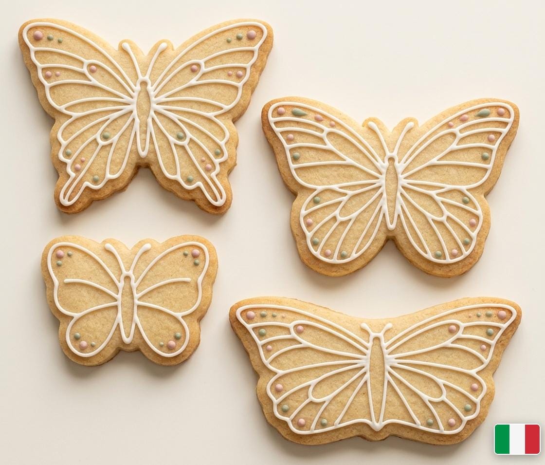 Set 4 stampini biscotti Farfalle — dettaglio rialzato, PLA bianco