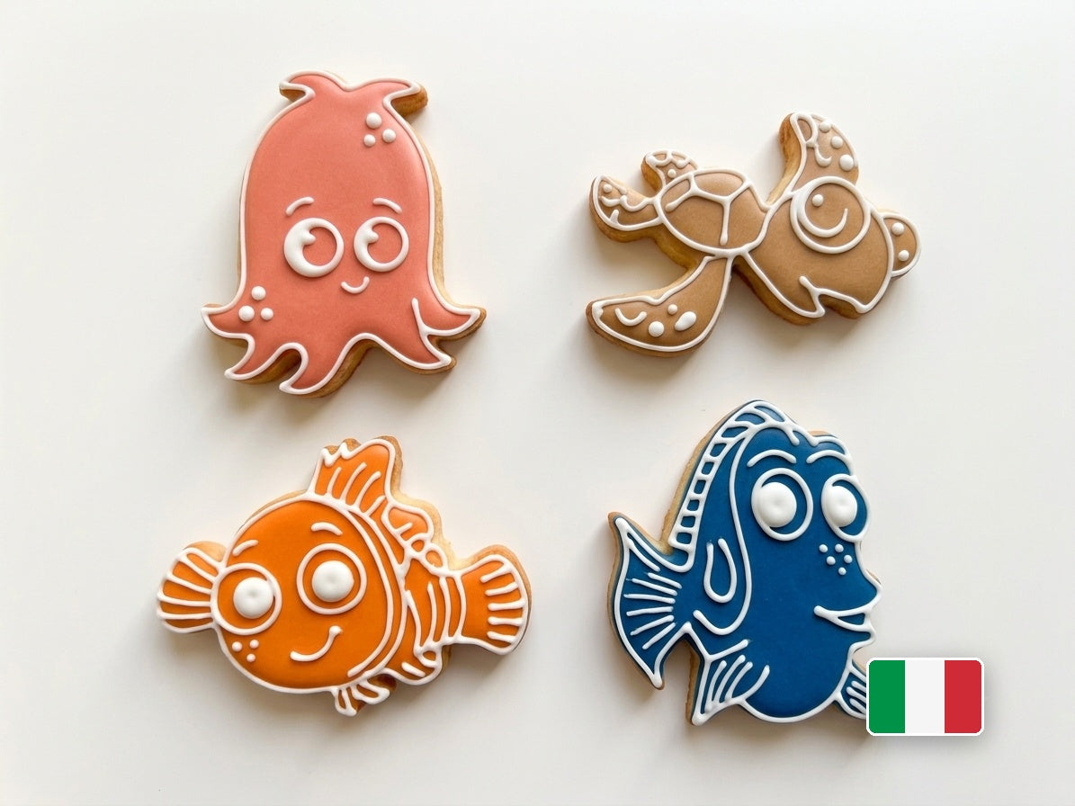 Biscotti Nemo decorati con ghiaccia colorata