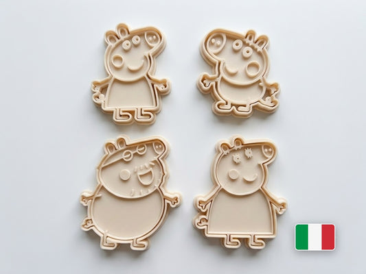 Set 4 tagliabiscotti Peppa Pig - Peppa, George, Mamma e Papà Pig