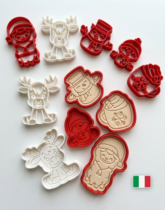 Set tagliabiscotti Natale - Babbo Natale, renna, pupazzo di neve, elfo